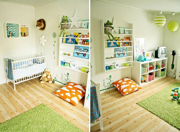 Διακόσμηση παιδικού δωματίου με απαλά ράφια μοκέτας με ιδιότροπο στιλ