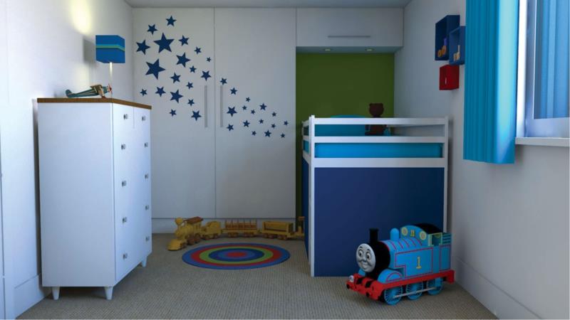 Παιδικό δωμάτιο αγόρι παιδικό έπιπλο σοφίτας κρεβάτι μπλε τοίχο