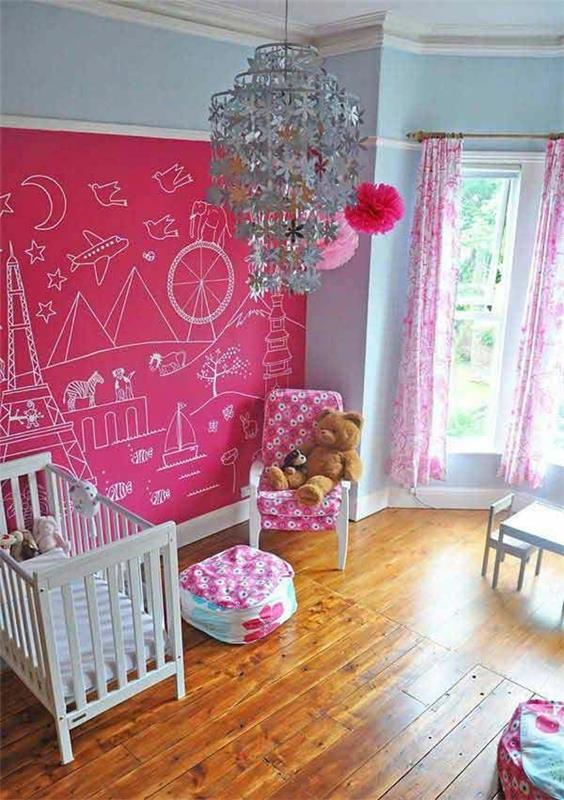 Παιδικό δωμάτιο τοίχου ροζ μαυροπίνακα βαφή δημιουργικό σχεδιασμό τοίχου