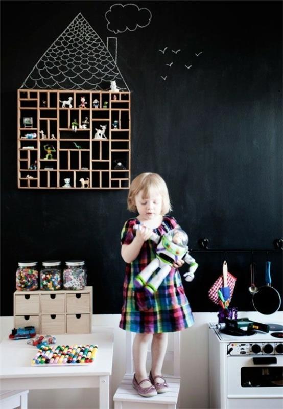 Παιδικό δωμάτιο ράφι ξύλινο μαυροπίνακα βαφή δημιουργικό σχεδιασμό τοίχου φύλλο μαυροπίνακα