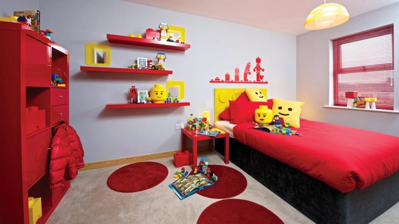 Παιδικό δωμάτιο για αγόρια ιδέες χρώμα σχέδιο κόκκινα τούβλα Lego