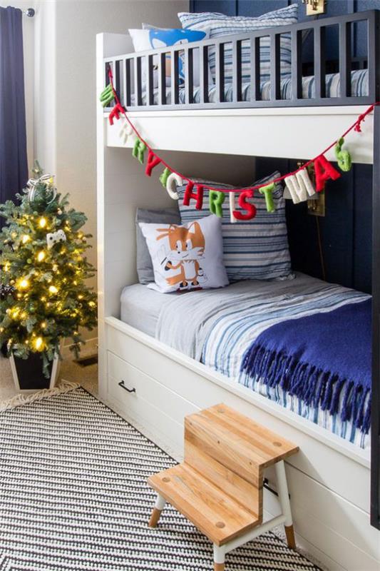 Διακοσμήστε παιδικό δωμάτιο για Χριστουγεννιάτικο διπλό κρεβάτι γιρλάντα Καλά Χριστούγεννα μικρά χριστουγεννιάτικα δέντρα νεράιδες