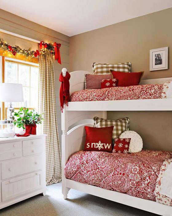 Ένας συνδυασμός χρωμάτων και υφών διακοσμεί τα παιδικά δωμάτια για τα Χριστούγεννα με κομψό τρόπο