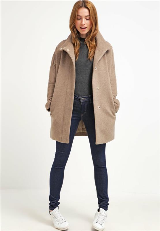 Κοντό παλτό Kiomi ανοιχτό καφέ χειμερινό γυναικείο παλτό πώληση