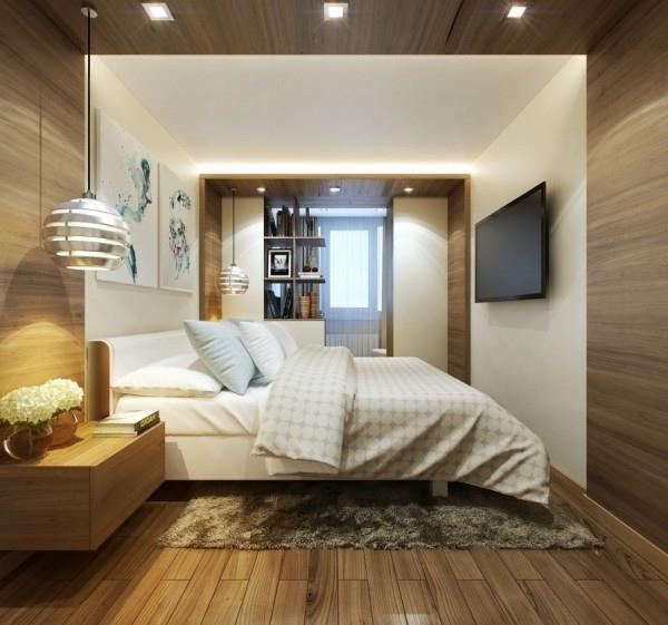 Μικρό υπνοδωμάτιο μοντέρνο σχέδιο ξύλινο τοίχο