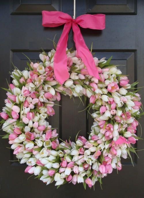 Στεφάνι άνοιξη λουλούδια tinker λουλούδια τουλίπες ροζ λευκό