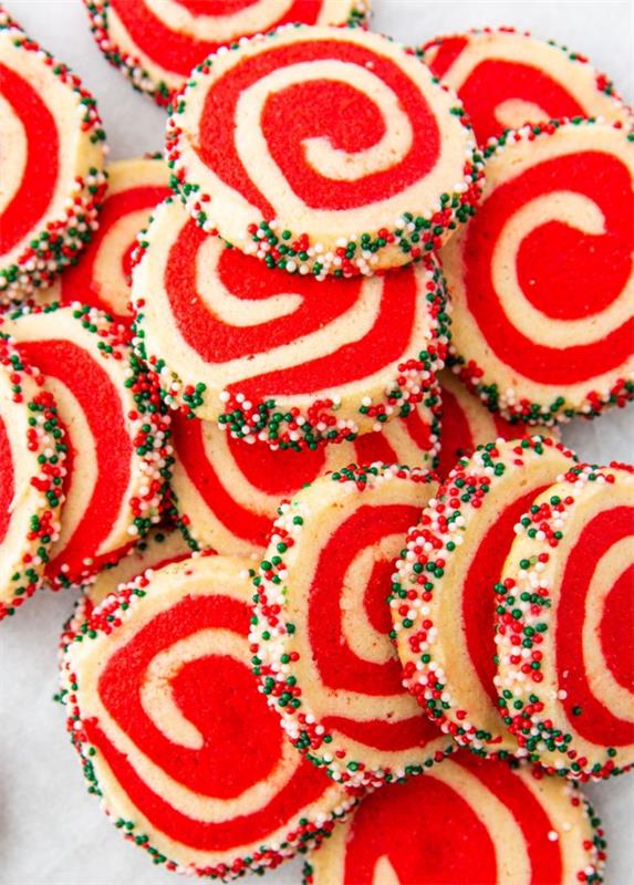 Νόστιμες ιδέες συνταγής μπισκότων για ένα απολαυστικό χριστουγεννιάτικο σπιράλ κόκκινο λευκό νόστιμο χρώμα