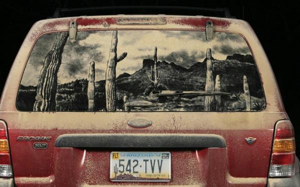 Τέχνη από σκόνη παράθυρα αυτοκινήτων έρημος