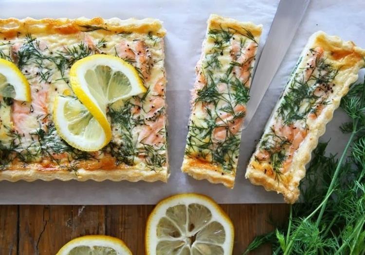 Συνταγή Quiche σολομού Quiche Ζύμη με άνηθο και λεμόνι