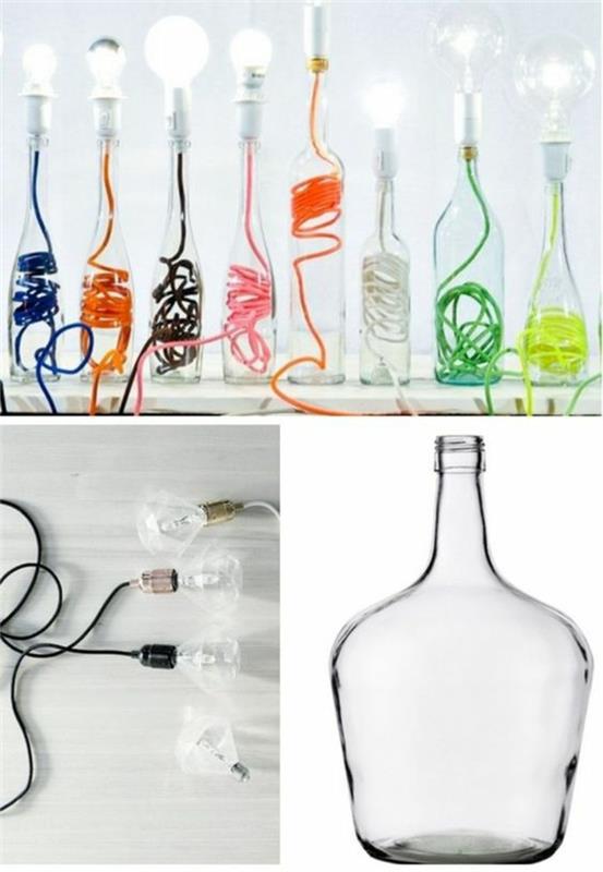 Φτιάξτε μόνοι σας λαμπτήρες λαμπτήρες DIY μπουκάλια με χρωματιστά καλώδια