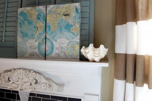 Χάρτες διακόσμηση τζάκι σαλόνι εσωτερική διακόσμηση σπιτιού με χάρτες
