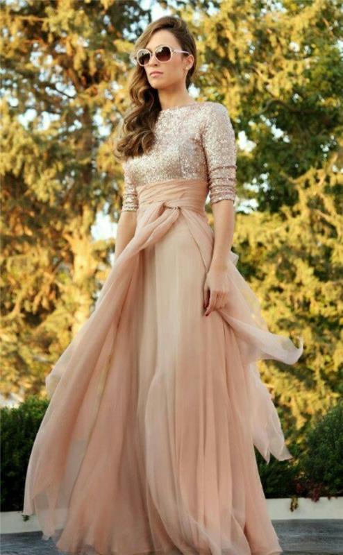 Βραδινά φορέματα μακρύ ροζ ροδάκινο