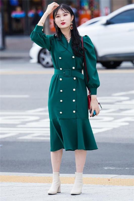 Μακριά πράσινα φορέματα - μόδα δρόμου Σεούλ Εβδομάδα Μόδας