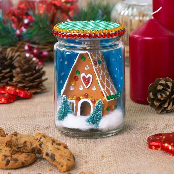 Tinker μελόψωμο σπίτι για τα Χριστούγεννα - εορταστικές ιδέες, συνταγή και οδηγίες μικροσκοπικό σπίτι στο μασονάκι βάζο diy