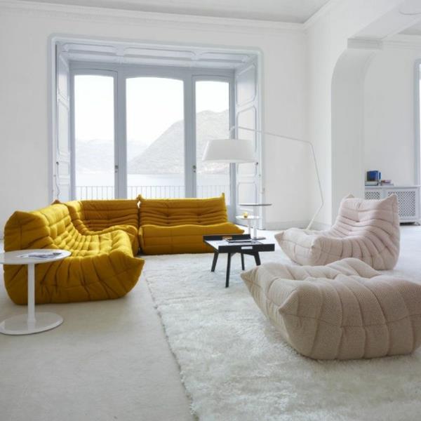 Έπιπλα σχεδιαστών καναπέδων Ligne Roset λευκή κίτρινη πολυθρόνα philippe nigro