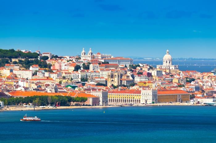 Συμβουλές της Λισαβόνας Πανόραμα της πόλης θαλάσσιος περίπατος