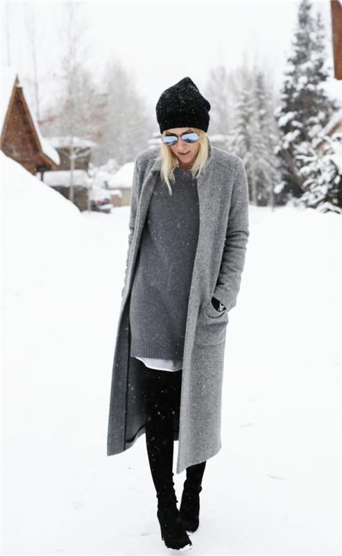 Γυναικείο μακρύ πουλόβερ γκρι oversize χειμερινό παλτό