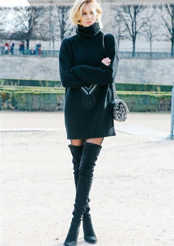 Γυναικείες μπότες overknee με μακρύ πουλόβερ