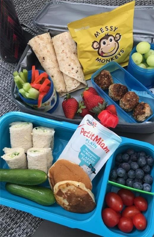Παιδιά μεσημεριανό κουτί υγιεινής κατανάλωσης μεσημεριανό φαγητό με μεσημεριανό φαγητό
