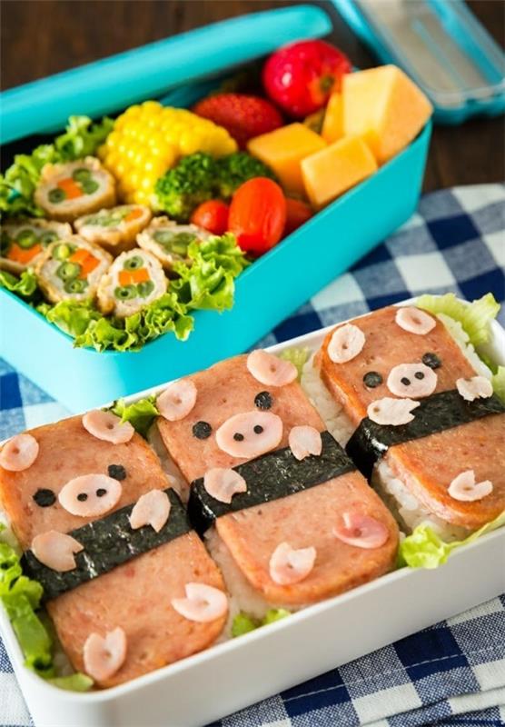 Τα παιδιά Lunchbox υγιεινής διατροφής σχεδιάζουν δημιουργικά γουρουνάκι