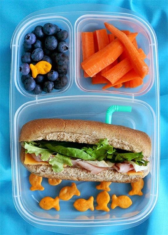 Παιδιά με μεσημεριανό κουτί με υποδιαίρεση ισορροπημένη διατροφή