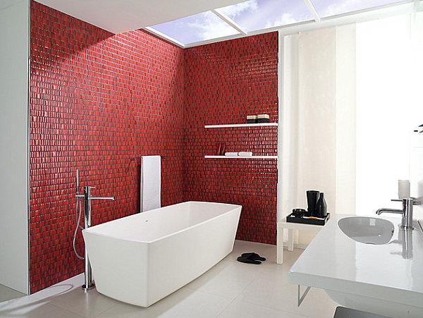 Ιδέες πολυτελείας μπάνιου πλακάκια μπάνιου κόκκινη αντίθεση τοίχου μωσαϊκού