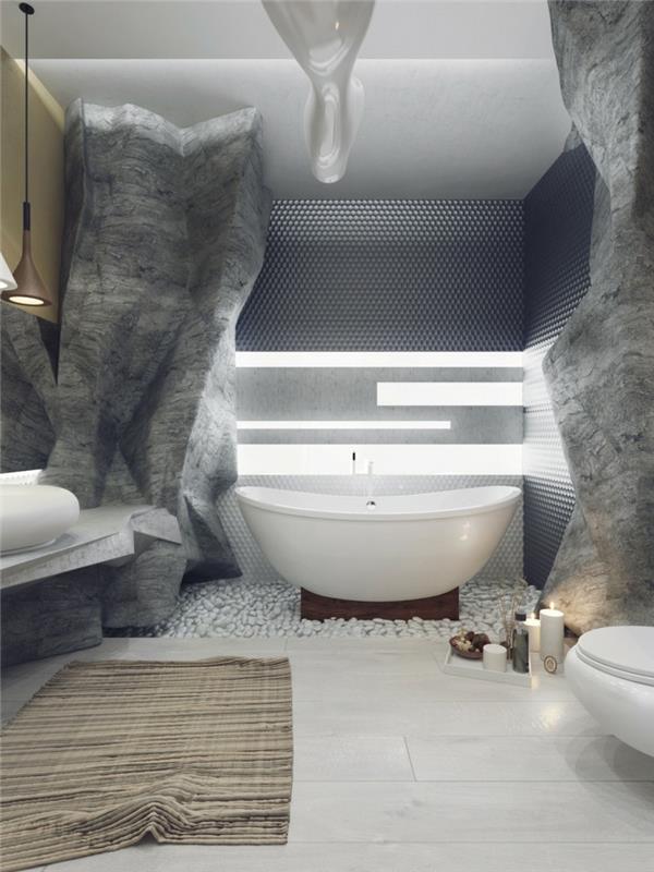 Πολυτελές μπάνιο με διακόσμηση σπηλιά λουτρό απομονωμένο μπάνιο
