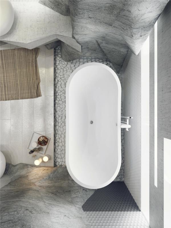 Πολυτελές μπάνιο εσωτερικό μπάνιο σπηλιά απομονωμένο μπάνιο από ψηλά