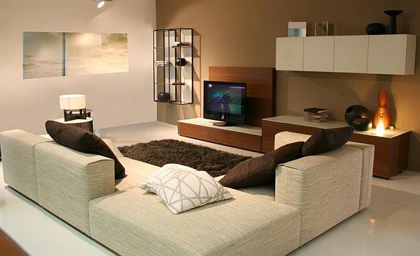 Επιπλωμένο σαλόνι άνετοι καναπέδες χαλί μαλακό