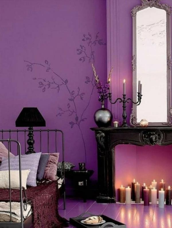 Πολυτελές μοβ κρεβατοκάμαρα αυτοκόλλητο τοίχου αυτοκόλλητο κηροπήγιο