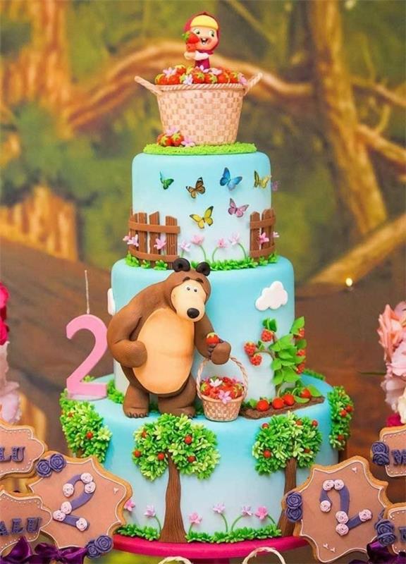 Mascha and the Bear cake 3 tier motif cake παιδικό πάρτι γενεθλίων