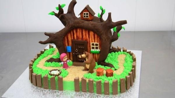 Masha and the Bear Cake Παραγγείλετε παιδική τούρτα Masha i Medved House κέικ μοτίβου
