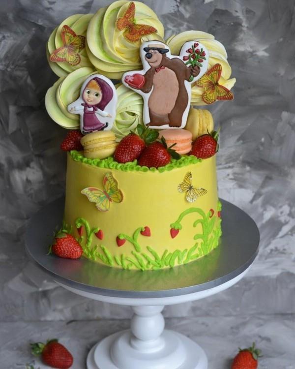 Masha and the Bear Cake Motif Cake Τούρτα φράουλας παιδικών γενεθλίων