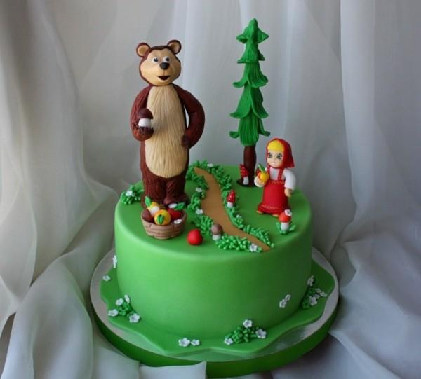 Masha and the Bear Cake Motif Cake Παιδικά γενέθλια Fondant Green