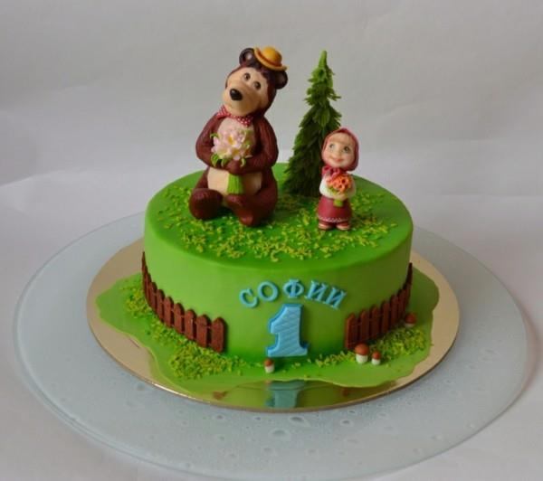 Masha and the Bear Cake Motif Cake Γενέθλια παιδιών Masha and the Bear μοτίβα