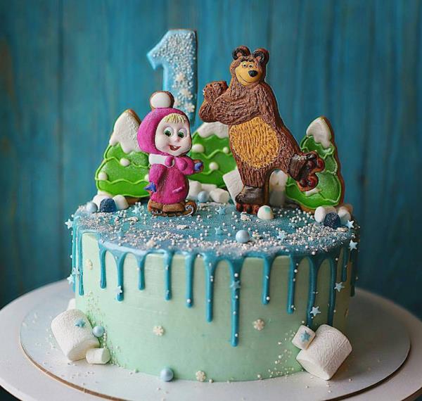 Masha and the Bear Cake Μοτίβο Κέικ Παιδικά γενέθλια Περικοπές τρέχουν
