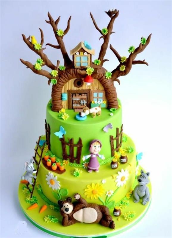 Masha and the Bear Cake Μοτίβο Κέικ Παιδικά γενέθλια ζώα στο δάσος
