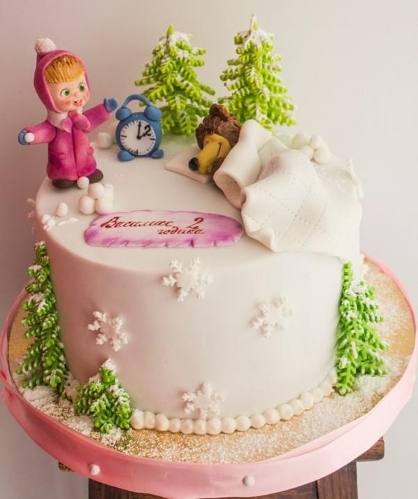 Masha and the Bear Cake Motive Cake Παιδικά γενέθλια χειμερινά έλατα