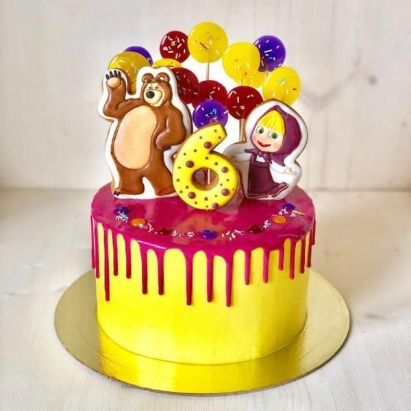 Masha and the Bear Cake Motif Cake Παιδικά γενέθλια κίτρινο