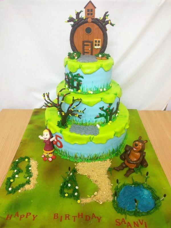 Masha and the Bear Cake Forest House Wildlife Motif Cake