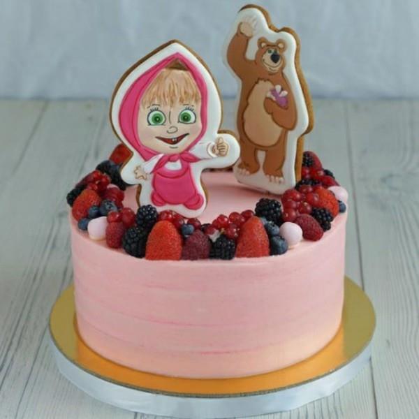 Masha and the Bear cake ροζ μοτίβο τούρτα παιδικό κορίτσι γενεθλίων