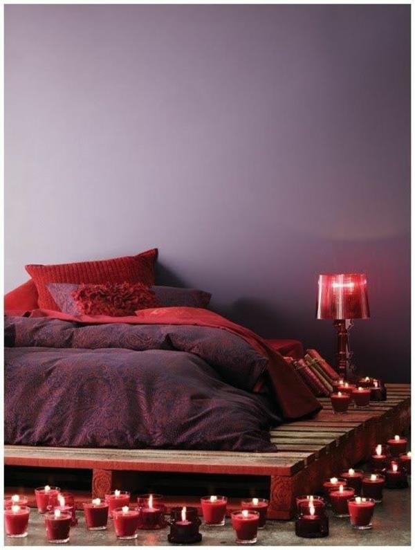 Έπιπλα κεριά ανοιχτό κόκκινο λάμψη Euro παλέτες κρεβάτι ρομαντικό