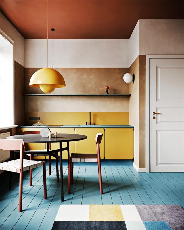 Περισσότερο χρώμα στο εσωτερικό Σωστή επιλογή χρώματος μπεζ κίτρινο καφέ λευκό μια ήρεμη εμφάνιση της κουζίνας