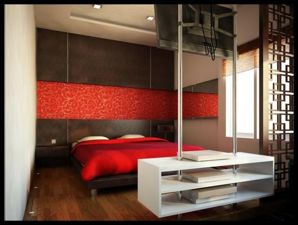 Μινιμαλιστικό κόκκινο υπνοδωμάτιο με κλινοσκεπάσματα τοίχου αυτοκόλλητα λουλούδια