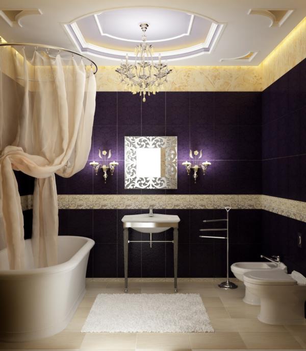 Μοντέρνες ιδέες μπάνιου πολυτελή μπανιέρα σκούρο μοβ πλακάκια