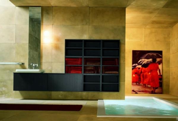 Μοντέρνες ιδέες μπάνιου πολυτέλεια μινιμαλιστική πισίνα με ράφια