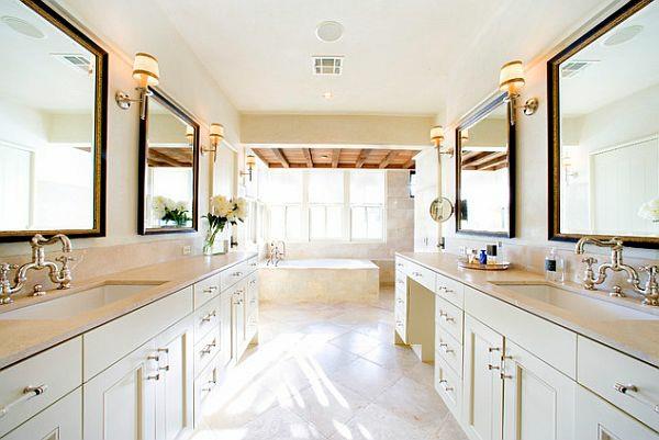 Μοντέρνες ιδέες μπάνιου πολυτέλεια άνετος λευκός εσωτερικός καθρέφτης