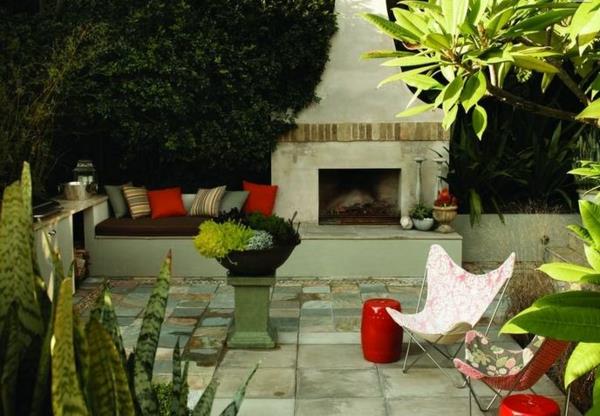 ρίξτε μαξιλάρι πολύχρωμες ιδέες κήπου τάσεις τοπίου καθιστικό τζάκι