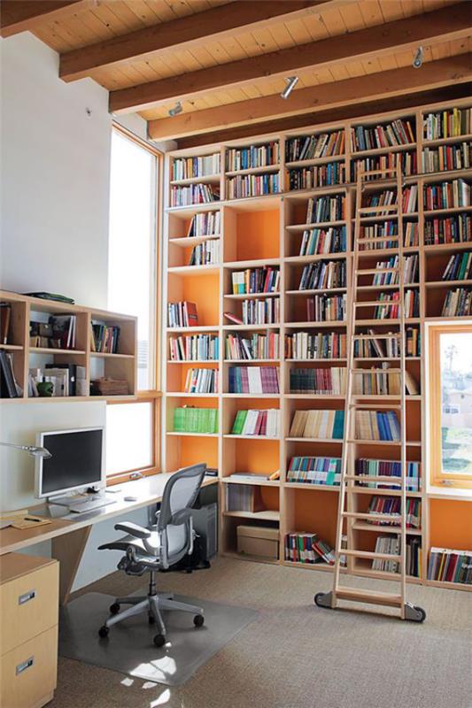 Μοντέρνο σπίτι βιβλιοθήκη σπίτι γραφείο δημιουργική ατμόσφαιρα πολύ φως