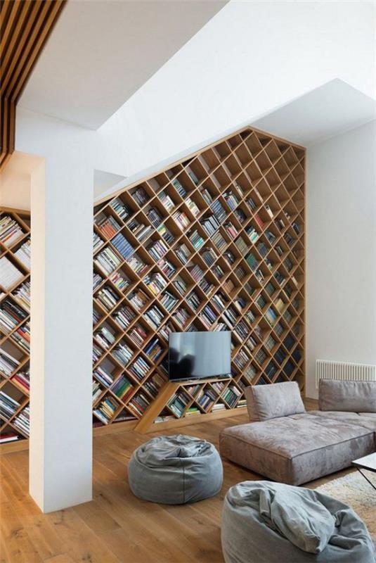 Μοντέρνα οικιακή βιβλιοθήκη ήσυχο μέρος ενσωματωμένη κομψή λύση τοίχου βιβλίων